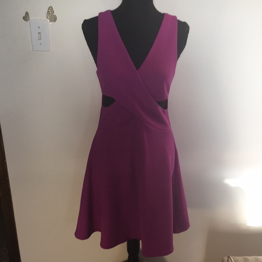 She + Sky women’s midi purple zip up gold cross body cut dress